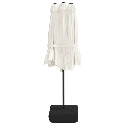 Guarda-sol de jardim c/ cabeça dupla/LED 449x265cm branco areia