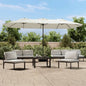 Guarda-sol de jardim c/ cabeça dupla/LED 449x265cm branco areia