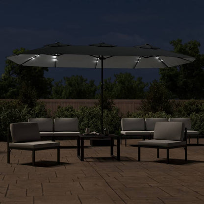 Guarda-sol de jardim c/ cabeça dupla/LED 449x265 cm antracite