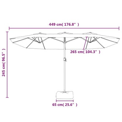 Guarda-sol de jardim c/ cabeça dupla/LED 449x265 cm antracite