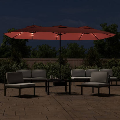 Guarda-sol de jardim c/ cabeça dupla/LED 449x265 cm terracotta