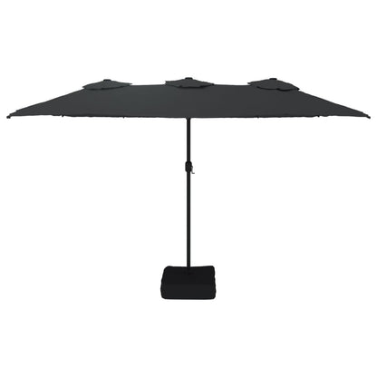 Guarda-sol de jardim c/ cabeça dupla/luzes LED 449x265 cm preto