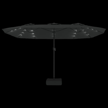 Guarda-sol de jardim c/ cabeça dupla/luzes LED 449x265 cm preto