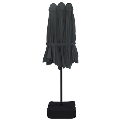 Guarda-sol de jardim c/ cabeça dupla/luzes LED 449x265 cm preto