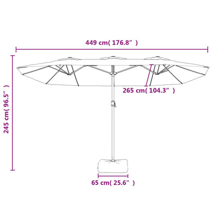 Guarda-sol de jardim c/ cabeça dupla/luzes LED 449x265 cm preto