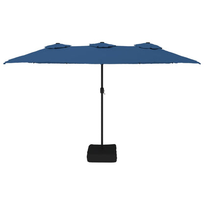 Guarda-sol com cabeça dupla e luzes LED 449x265 cm azul-ciano