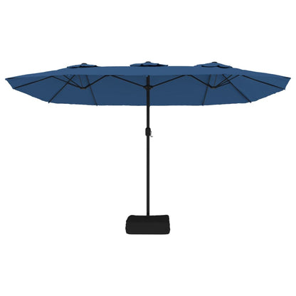 Guarda-sol com cabeça dupla e luzes LED 449x265 cm azul-ciano