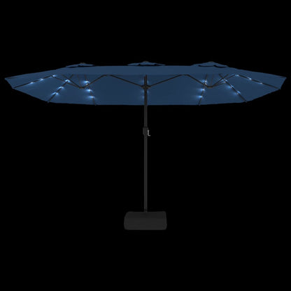 Guarda-sol com cabeça dupla e luzes LED 449x265 cm azul-ciano