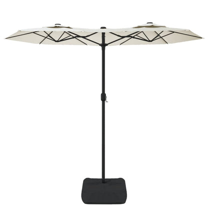Guarda-sol de jardim com cabeça dupla 316x145 cm branco areia
