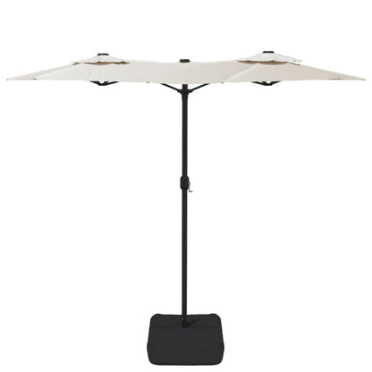 Guarda-sol de jardim com cabeça dupla 316x145 cm branco areia