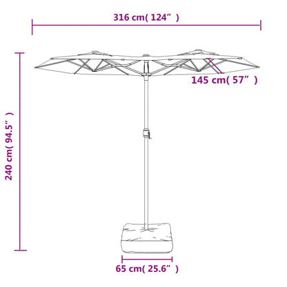 Guarda-sol de jardim com cabeça dupla 316x145 cm branco areia