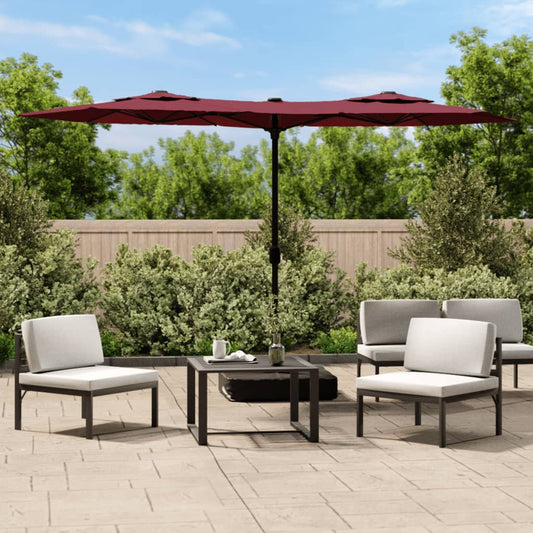 Guarda-sol de jardim com cabeça dupla 316x145 cm bordô