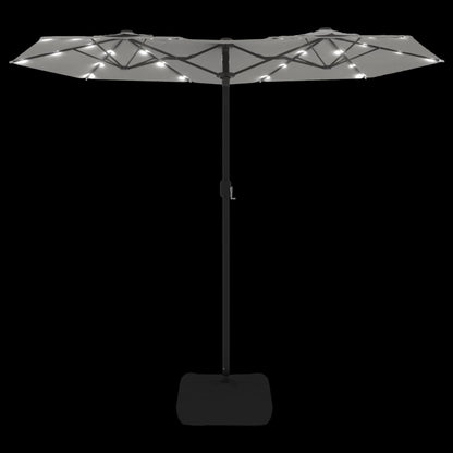 Guarda-sol de jardim c/ cabeça dupla/LED 316x145cm branco areia