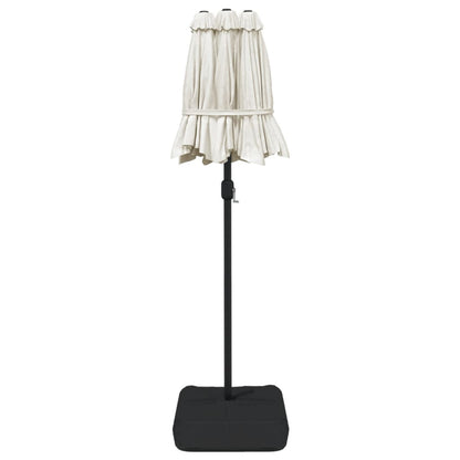 Guarda-sol de jardim c/ cabeça dupla/LED 316x145cm branco areia