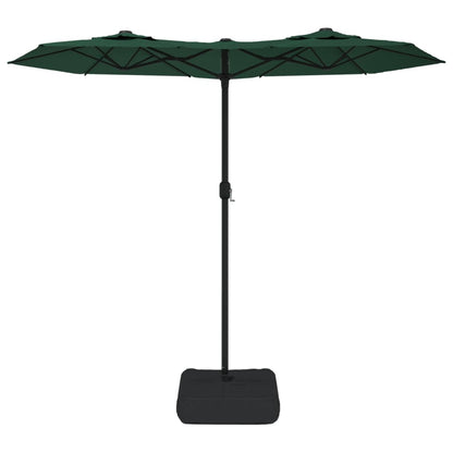 Guarda-sol de jardim c/ cabeça dupla/luzes LED 316x145 cm verde