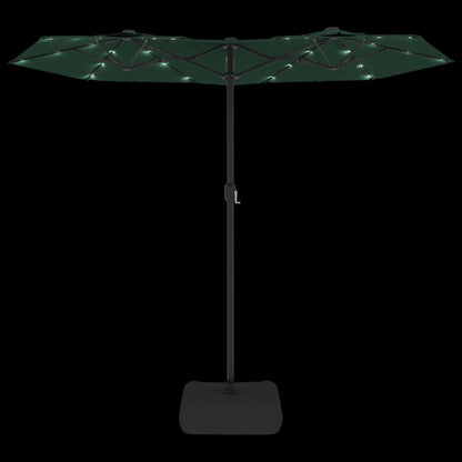 Guarda-sol de jardim c/ cabeça dupla/luzes LED 316x145 cm verde