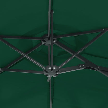 Guarda-sol de jardim c/ cabeça dupla/luzes LED 316x145 cm verde