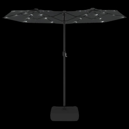 Guarda-sol jardim c/ cabeça dupla/luzes LED 316x145cm antracite