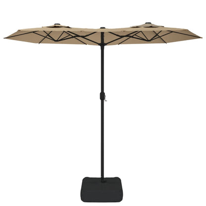 Guarda-sol jardim cabeça dupla/LED 316x145 cm cinza-acastanhado
