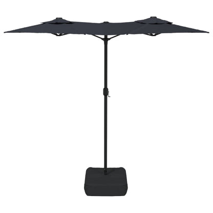 Guarda-sol de jardim c/ cabeça dupla/luzes LED 316x145 cm preto