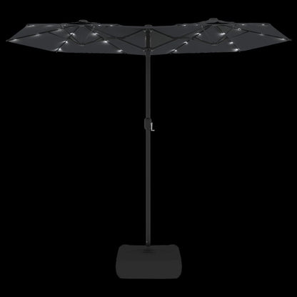 Guarda-sol de jardim c/ cabeça dupla/luzes LED 316x145 cm preto