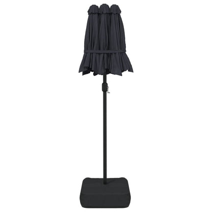 Guarda-sol de jardim c/ cabeça dupla/luzes LED 316x145 cm preto