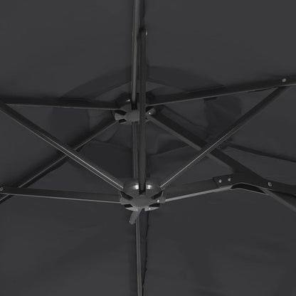 Guarda-sol de jardim c/ cabeça dupla/luzes LED 316x145 cm preto