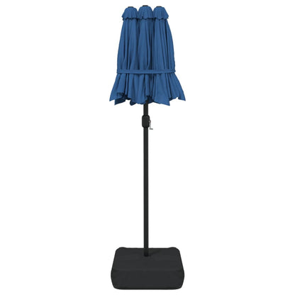 Guarda-sol de jardim c/ cabeça dupla/LED 316x145 cm azul-ciano