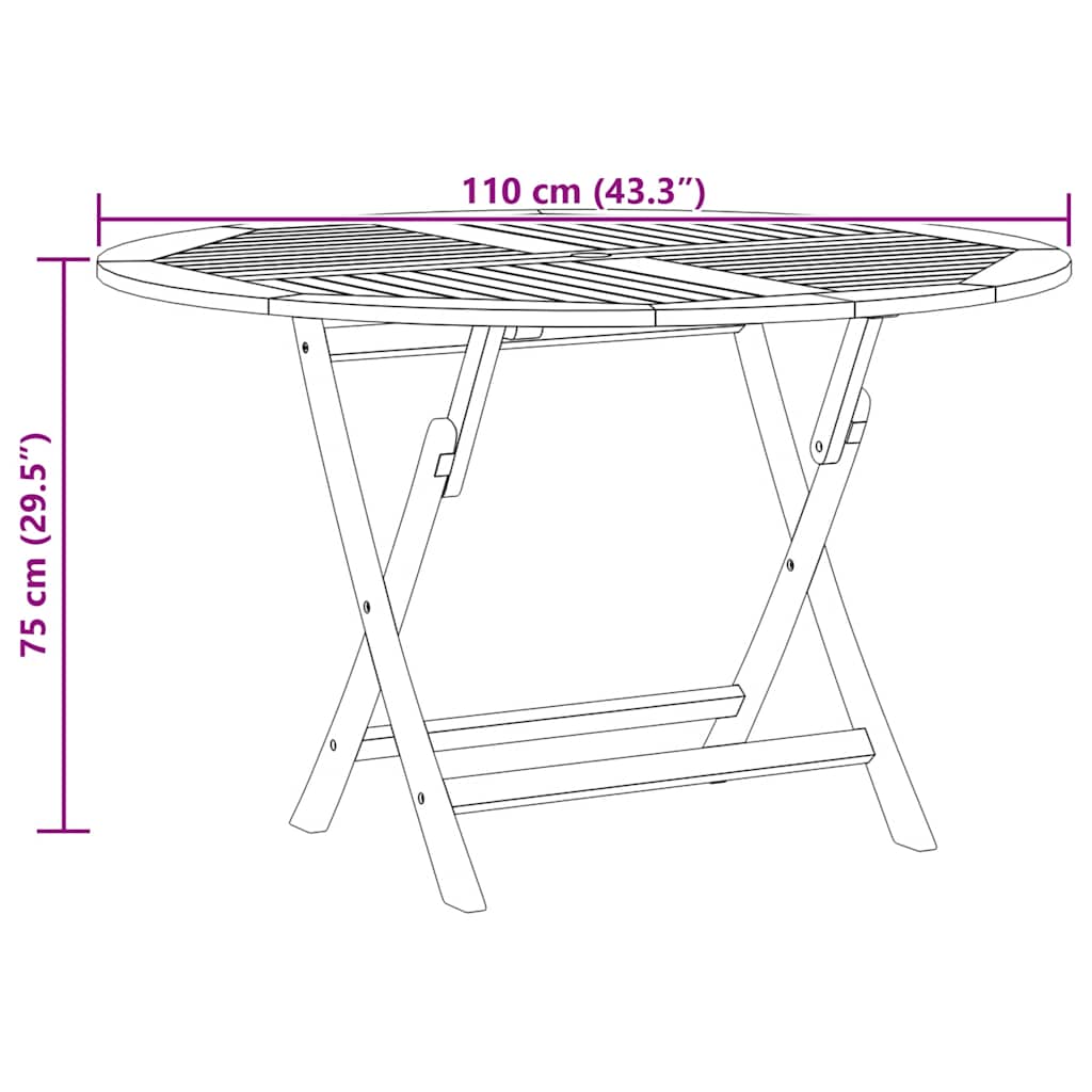 Mesa de jardim dobrável Ø 110x75 cm madeira de teca maciça