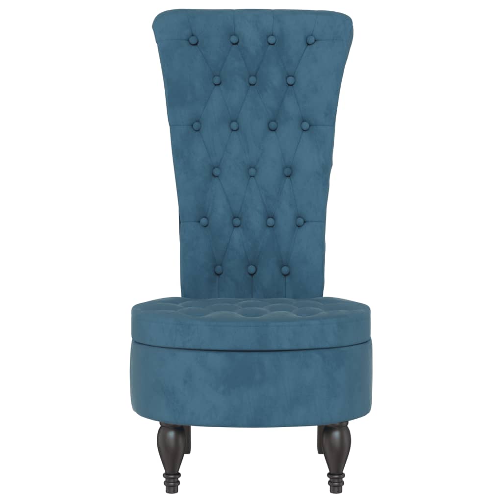 Cadeirão com encosto alto veludo azul design de botões