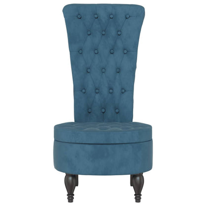 Cadeirão com encosto alto veludo azul design de botões