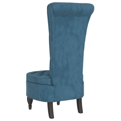Cadeirão com encosto alto veludo azul design de botões