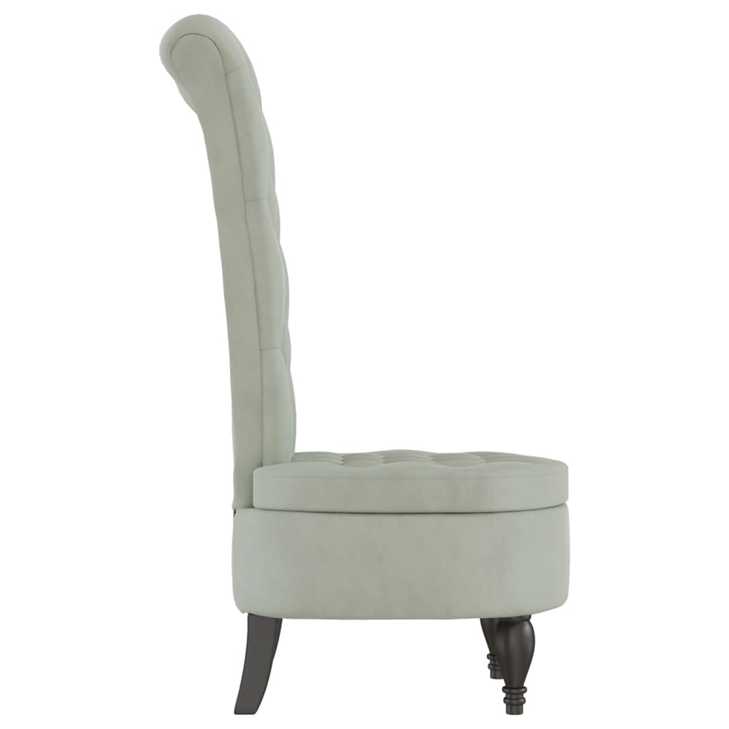 Cadeirão c/ encosto alto veludo cinzento-claro design de botões