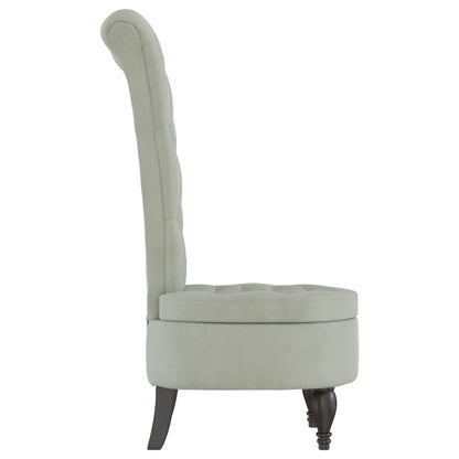 Cadeirão c/ encosto alto veludo cinzento-claro design de botões