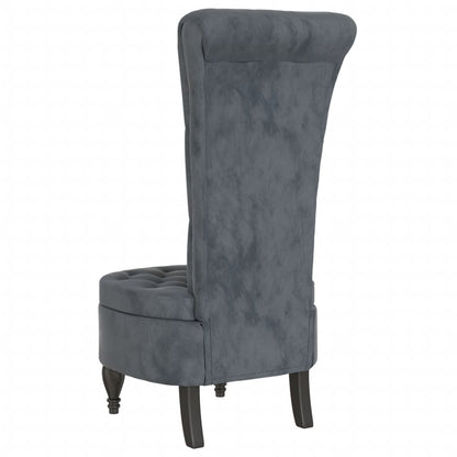 Cadeirão c/ encosto alto veludo cinzento-escuro design botões