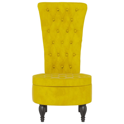 Cadeirão com encosto alto veludo amarelo design de botões