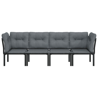 4 pcs conjunto lounge de jardim vime PE preto e cinzento