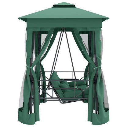 Gazebo de jardim c/ banco baloiço conversível tecido/aço verde