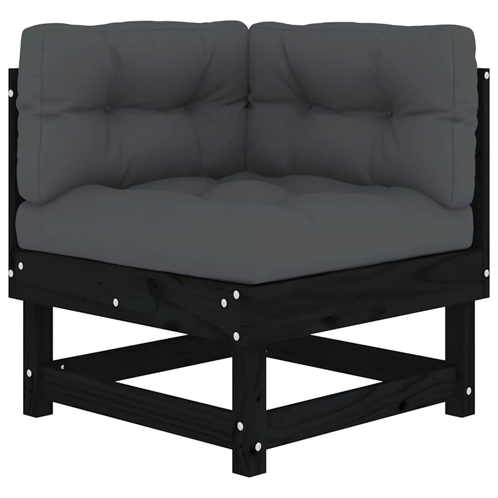 Sofás de canto com almofadões 2 pcs pinho maciço preto