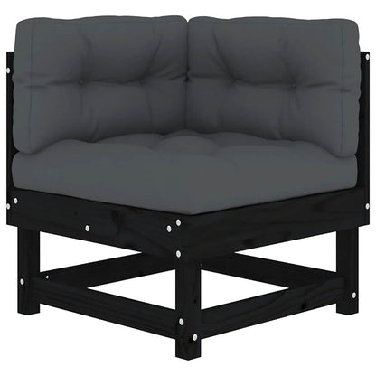 Sofás de canto com almofadões 2 pcs pinho maciço preto