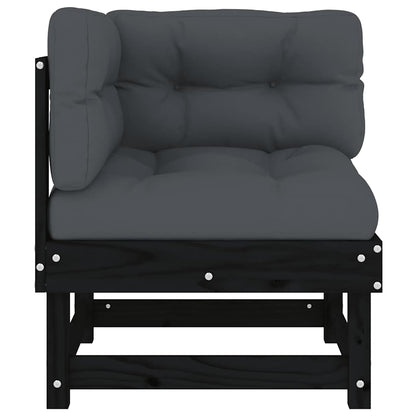 Sofás de canto com almofadões 2 pcs pinho maciço preto