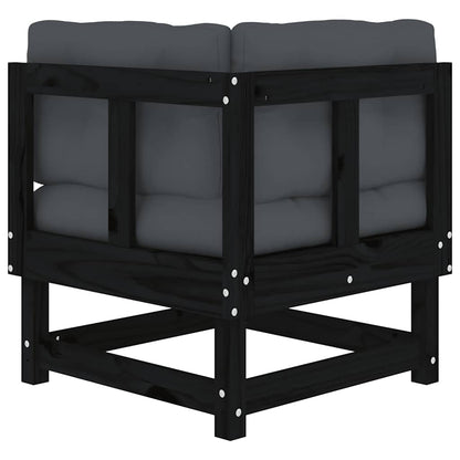 Sofás de canto com almofadões 2 pcs pinho maciço preto