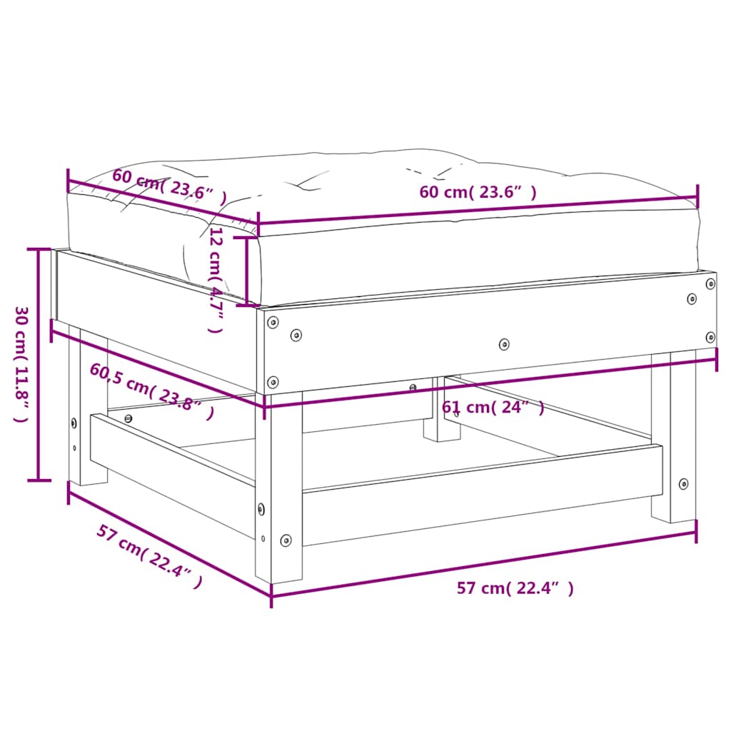 Apoios de pés p/ jardim c/ almofadões 2 pcs pinho impregnado