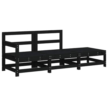 3 pcs conjunto lounge jardim c/ almofadões madeira maciça preto