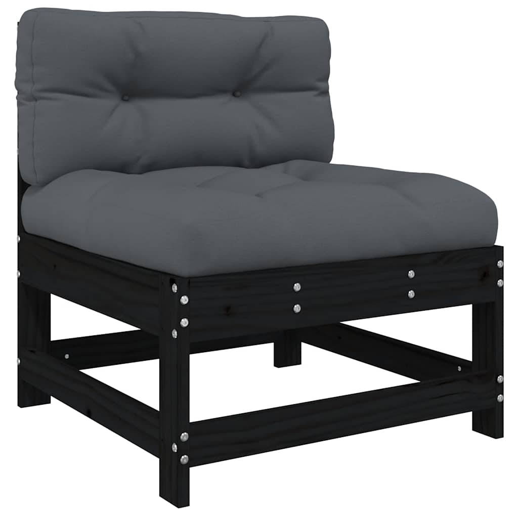 3 pcs conjunto lounge jardim c/ almofadões madeira maciça preto