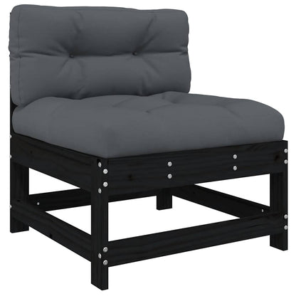 3 pcs conjunto lounge jardim c/ almofadões madeira maciça preto