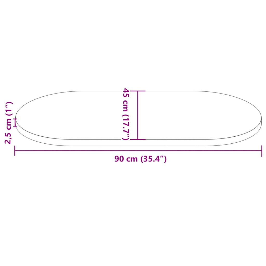 Tampo de mesa 90x45x2,5 cm madeira maciça pinho oval