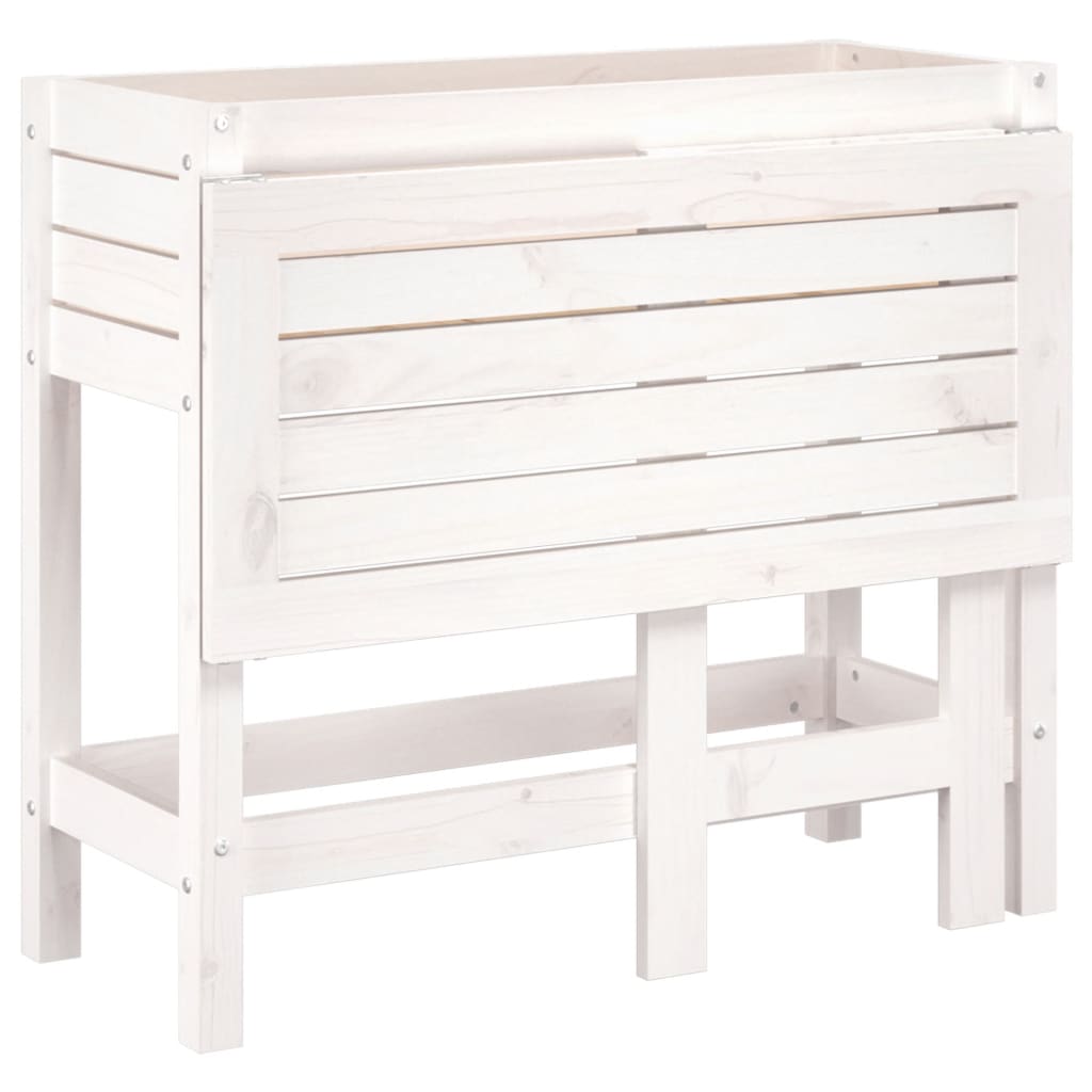 Floreira de jardim com tampo dobrável pinho maciço branco