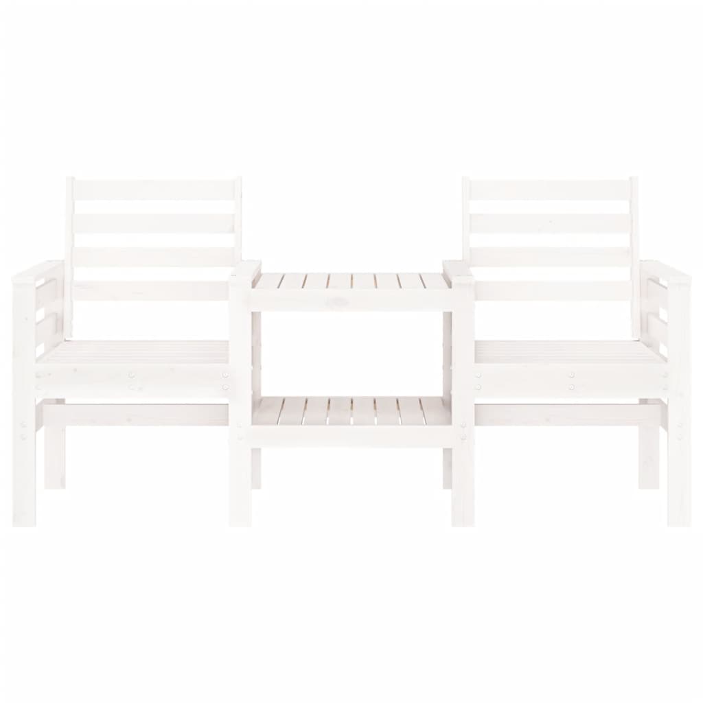 Banco de jardim 2 lugares com mesa pinho maciço branco