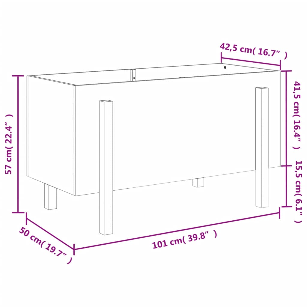 Canteiro elevado de jardim 101x50x57 cm pinho maciço branco
